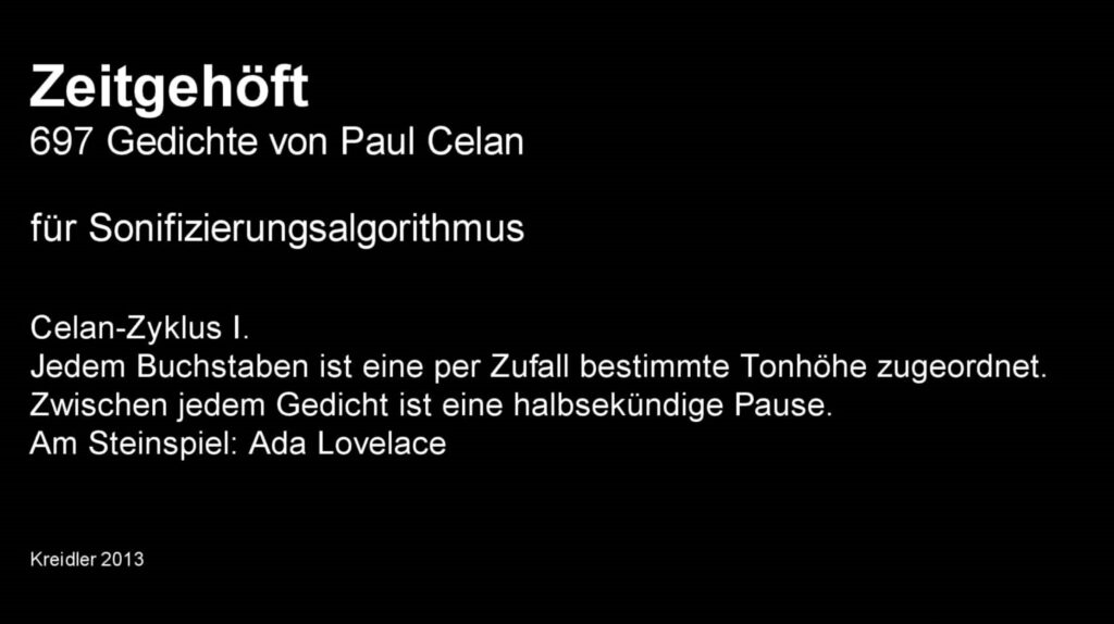 Videovorschaubild – „Zeitgehöft“ - 697 Gedichte von Paul Celan, für Sonifizierungsalgorithmus