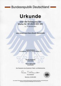Wortmarke „nano-sonett“. Eine geschützte Bezeichnung des Deutschen Patent- und Markenamtes