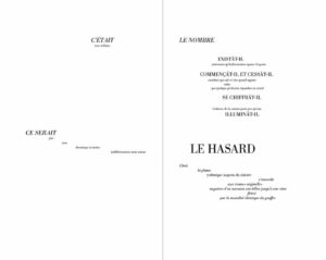 Stéphane Mallarmé, Doppelseite aus dem Dichtwerk „Jamais un coup de dés n’abolira le hasard“ (Niemals wird ein Würfelwurf den Zufall tilgen) 1897, Druckfassung 1914