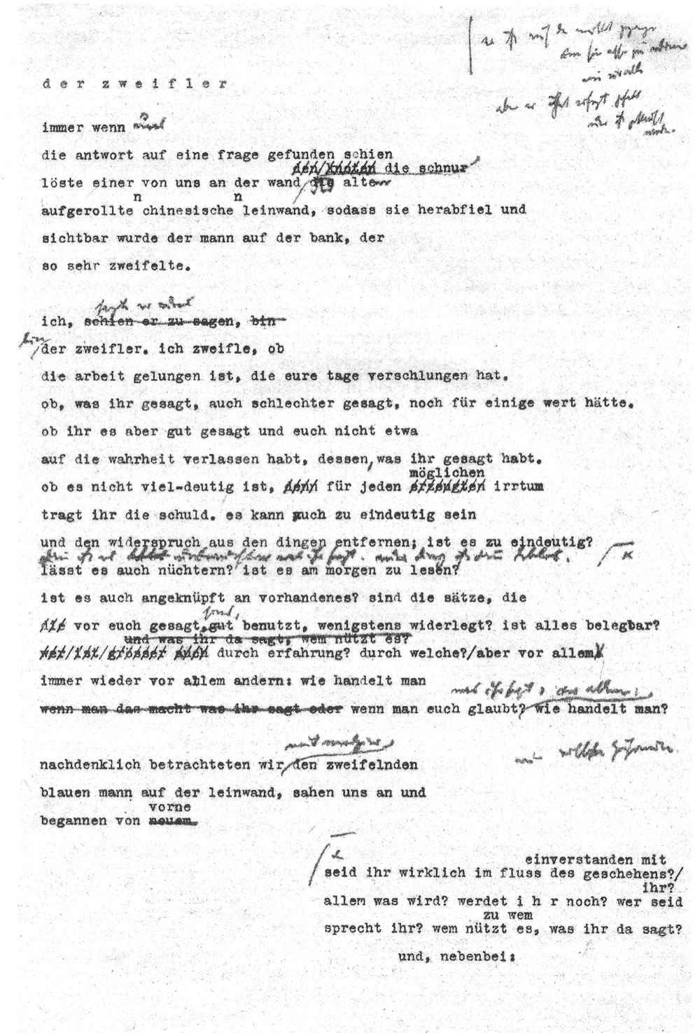 Gedichtmanuskript „Der Zweifler“ von Bertolt Brecht
